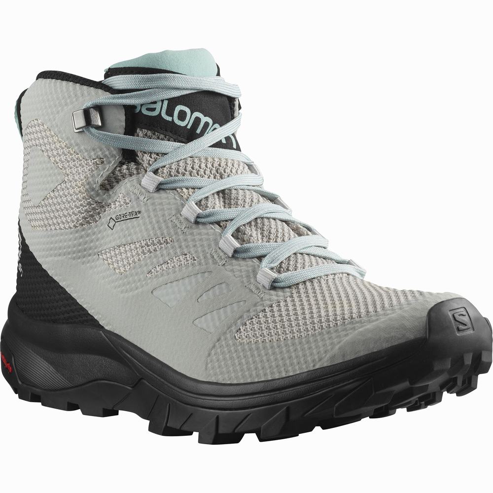 Dámské Turistické Boty Salomon Outline Mid Gore-tex Turquoise/Black | CZ-0159276