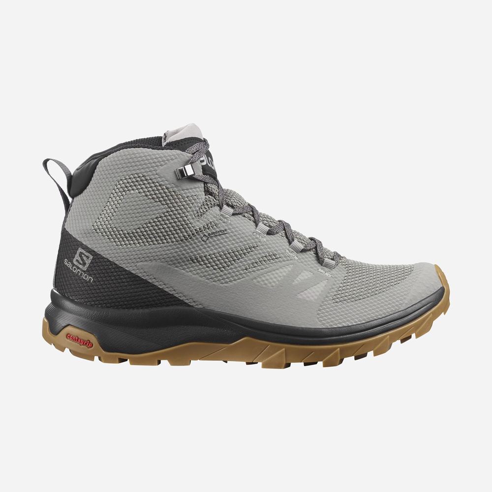 Pánské Turistické Boty Salomon Outline Mid Gore-tex Grey/Black | CZ-0584632